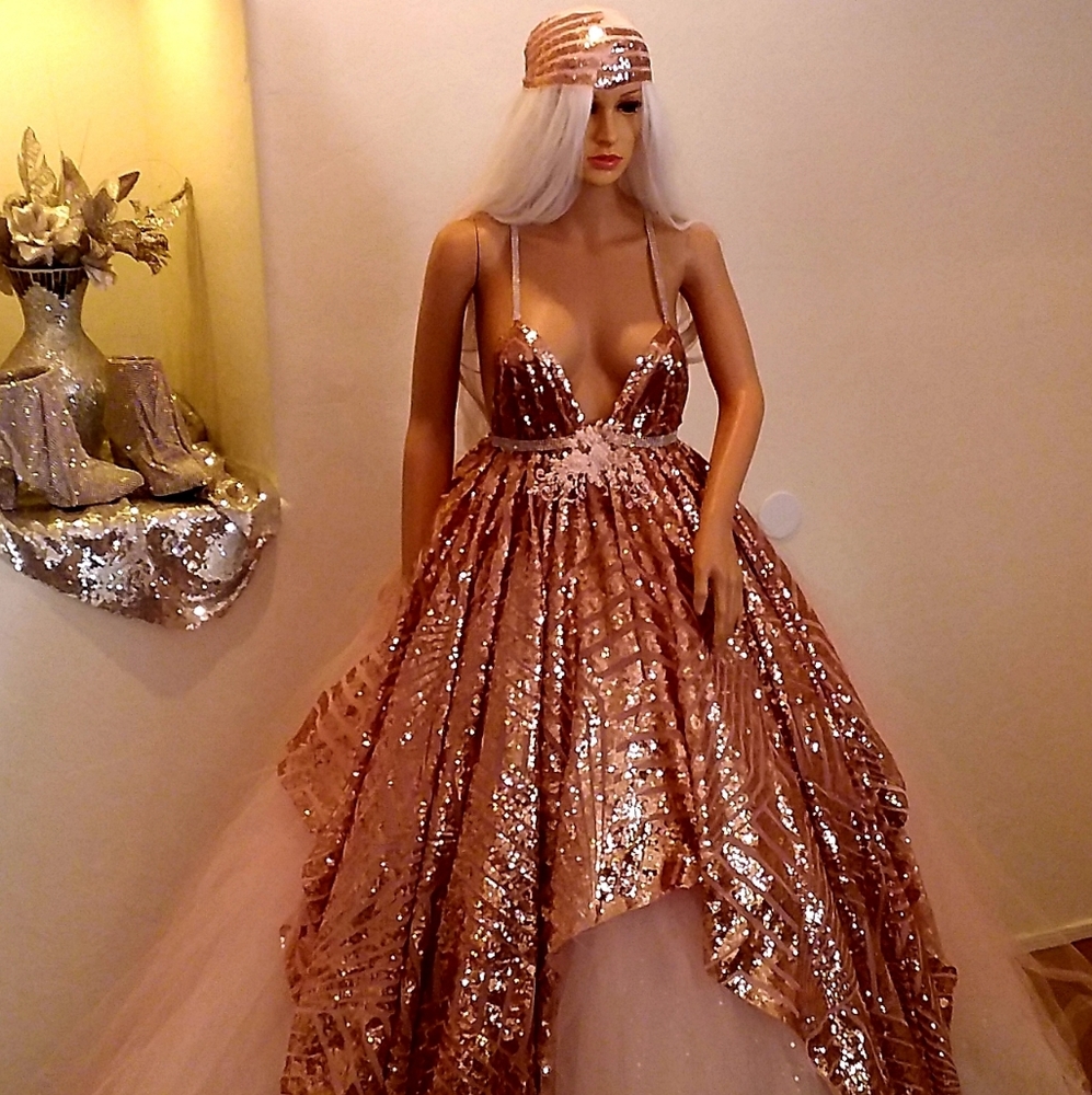 "HELEN" Blush Art Deco Wedding Ballgown Set